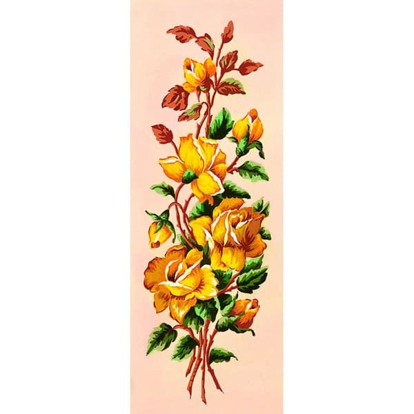 Antikt duk med gula rosor 25x60cm