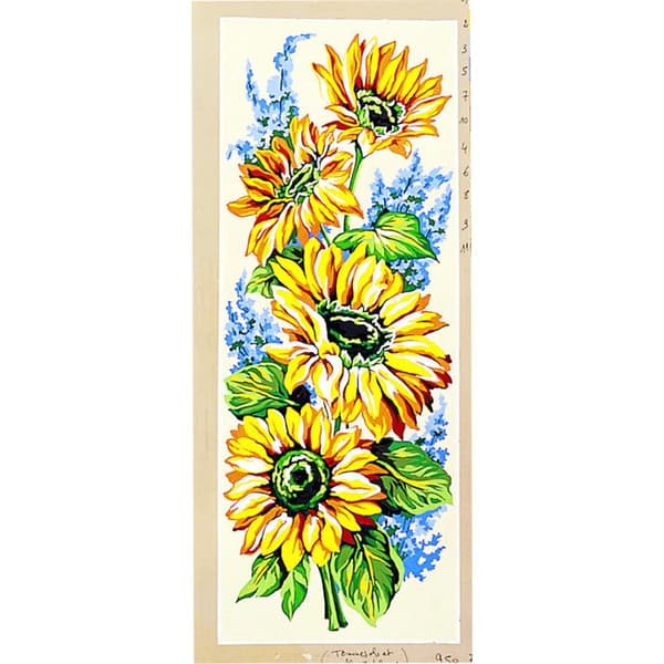 Antik duk Solrosor och blå blommor 25x60cm