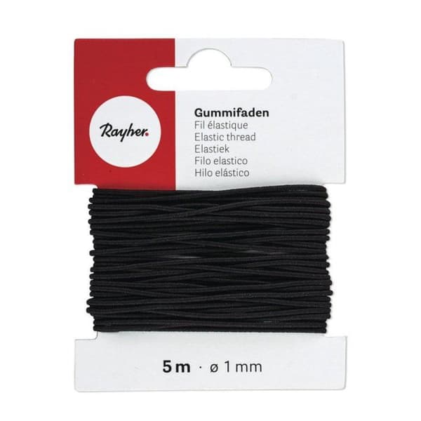 Elastisk tråd, 1 mm karta 5 m, svart