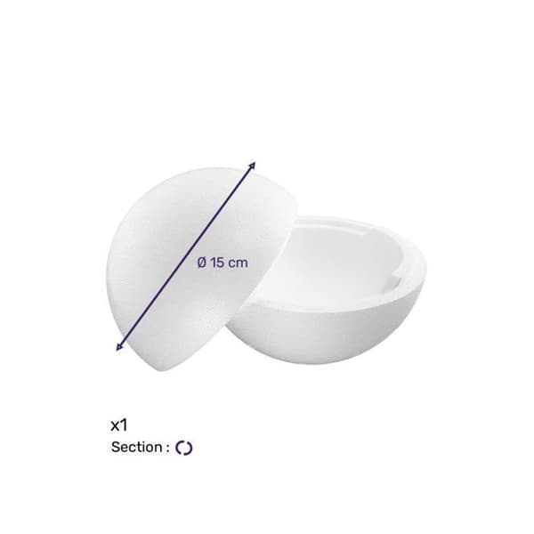 Polystyrenebollar, 2 hemisfärer, 15 cm