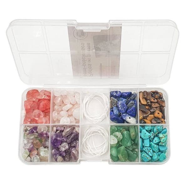 MégaCréa DIY - Halvädelstenspärlor 8 färger med elastik 8x14g