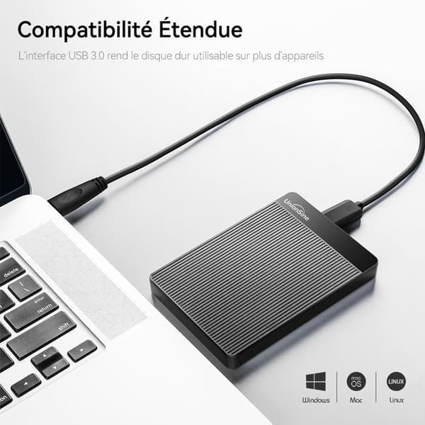 UnionSine Extern Hårddisk, 250GB HDD, USB 3.0 Hårddisk, Bärbar HDD, Hårddisk för PS4, Hårddisk för Mac, Extern HDD