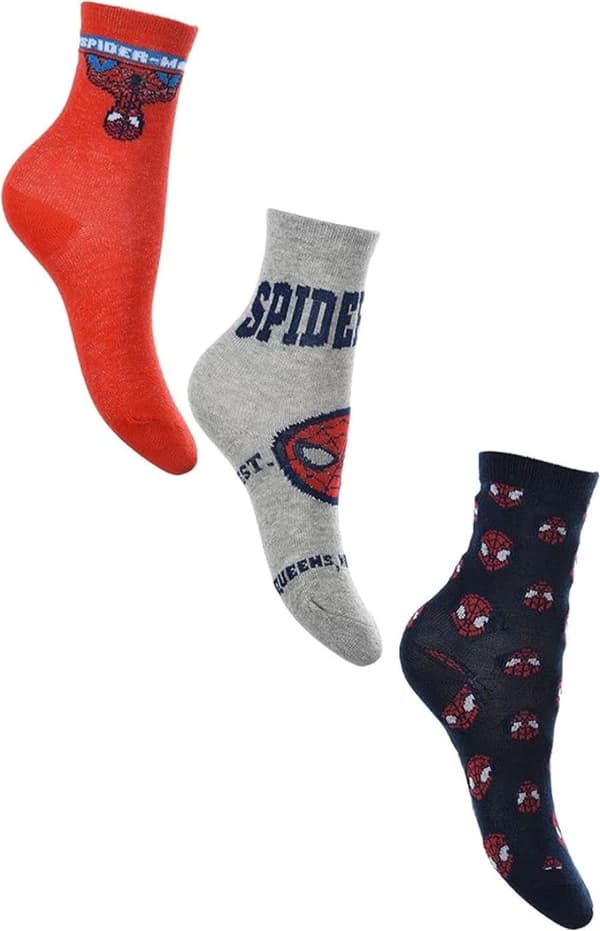 3-pak Spiderman-sokker Grå/Blå/Rød