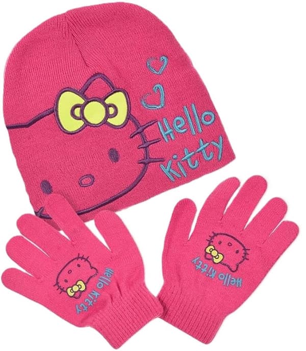 Hello Kitty hue + vanter 54 cm lyserød