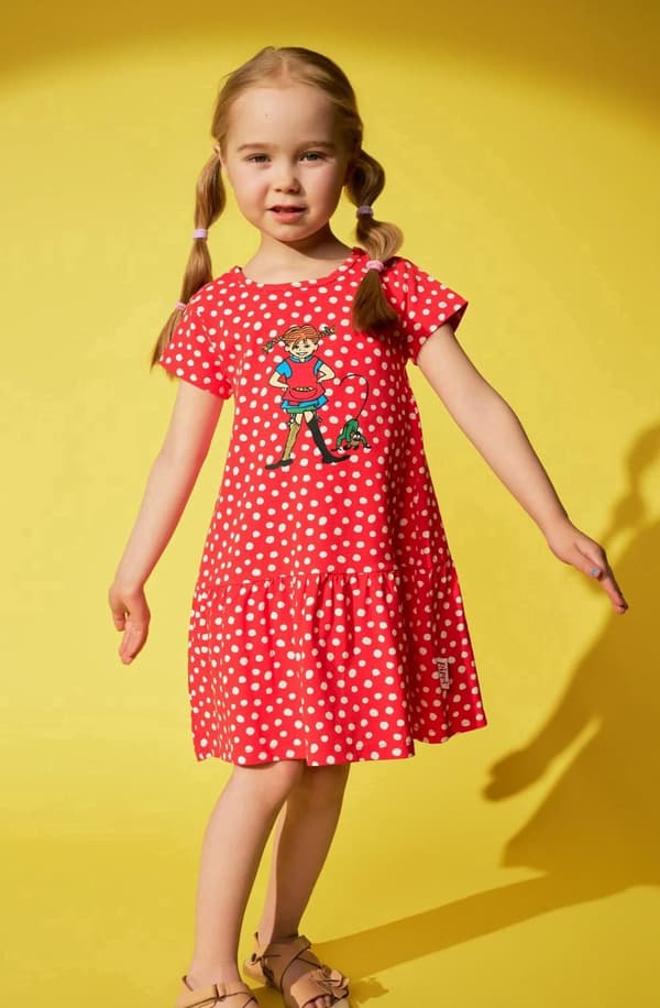 Peppi Pitkätossu Pilkullinen Mekko Punainen