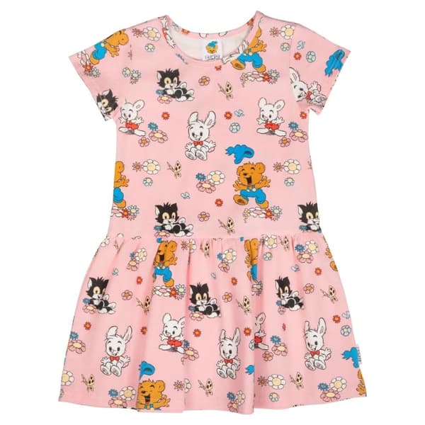 Bamse och blommor-klänning  rosa