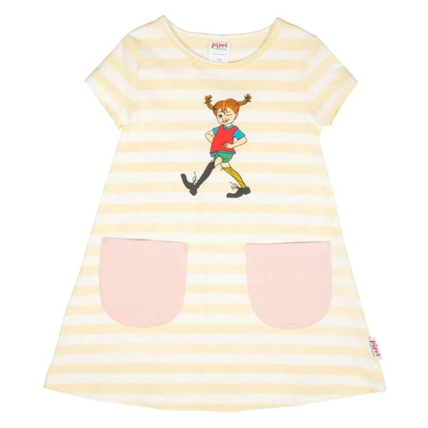 Pippi Långstrump Munter Pippi-klänning gul/vit