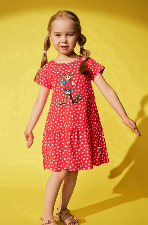 Peppi Pitkätossu Pilkullinen Mekko Punainen