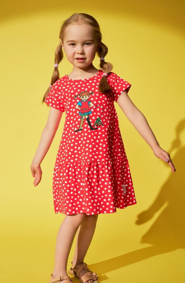 Peppi Pitkätossu Pilkullinen Mekko Punainen