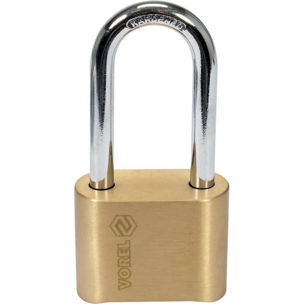 Lås med kode 50 mm med lang hasp, messing