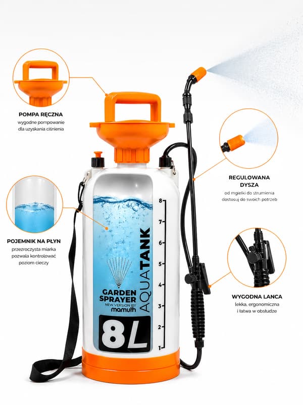 DRUCKSPRØJER 8L MAMUTH Drucksprøjte Have sprayer lang lanse skulderrem