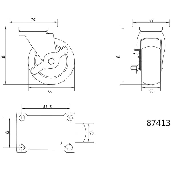 Steftrulle 60MM med broms för polypropylen