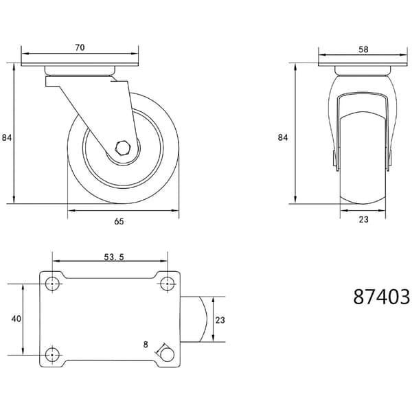 Drejekugle med sort gummi 65MM