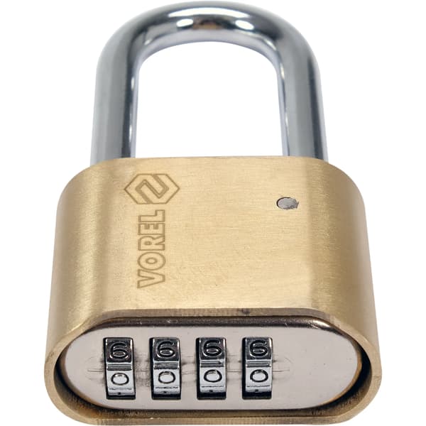 Lås med kode 50 mm med lang hasp, messing
