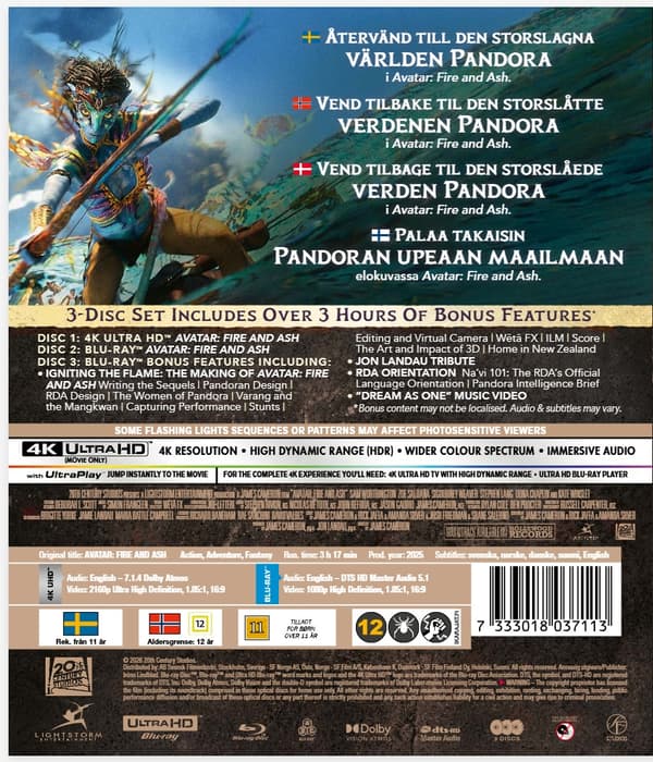 Avatar Fire and Ash 4K + Blu-ray + Bonus Blu-ray