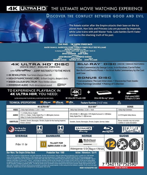 Star Wars The Empire Strikes Back 4K UHD + 2-Disc Blu Ray