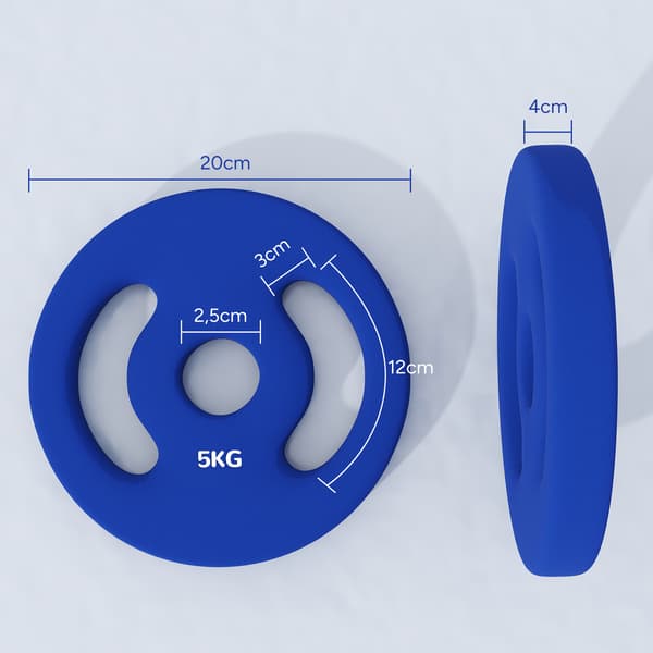 Blå viktskivor 2 x 5 kg med greppöppningar och 2,5 cm hål