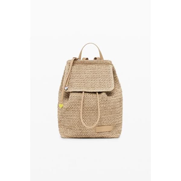 Ryggsäck - DESIGUAL - Half Logo Luena - Raffia beige - Lätt & rymlig - Vadderade axelremmar