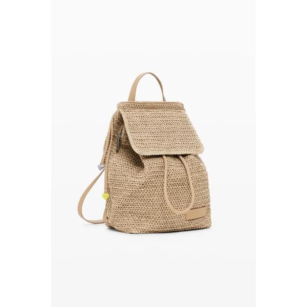Ryggsäck - DESIGUAL - Half Logo Luena - Raffia beige - Lätt & rymlig - Vadderade axelremmar