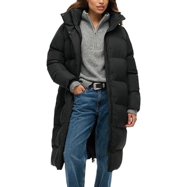 Vinterjacka - SUPERDRY - Huva Lång Puffer - Lätt oversize - Sidofickor med tryckknappar - Svart