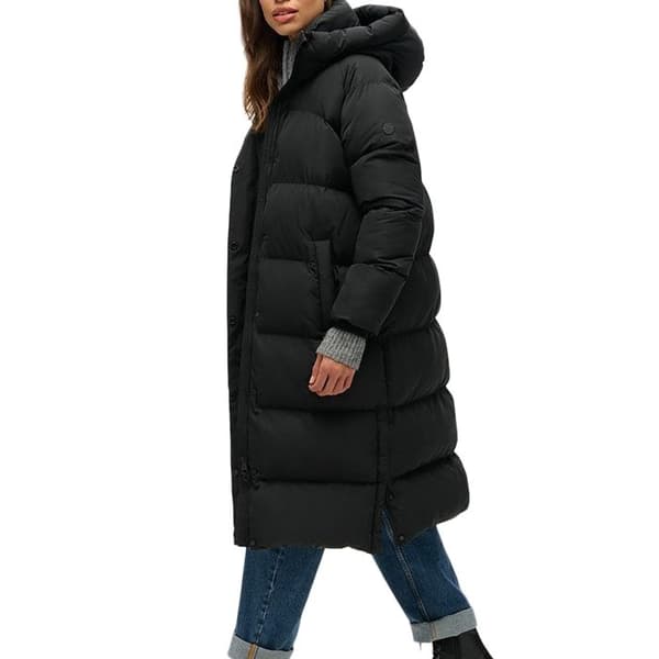 Vinterjacka - SUPERDRY - Huva Lång Puffer - Lätt oversize - Sidofickor med tryckknappar - Svart