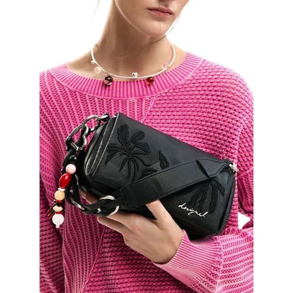 Handväska dam - DESIGUAL - Nero - Polyuretan 100% - Blommönster - Lockstängning
