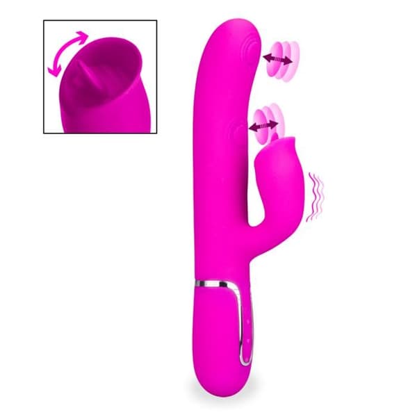 Rabbit vibrator med stöt och tunga - Fuchsia
