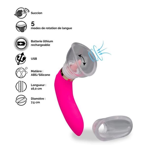 Vulvapump med tunga och 2 munstycken - Rosa