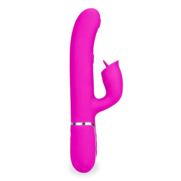 Rabbit vibrator med stöt och tunga - Fuchsia