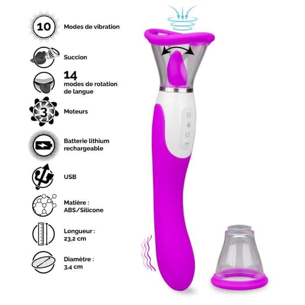 Vulvapump med tunga och vibrator Torch - Lila