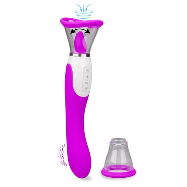 Vulvapump med tunga och vibrator Torch - Lila