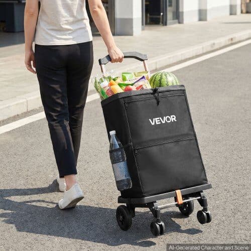 Indkøbsvogn med 4 hjul, foldbar, 39x20x52 cm, sort