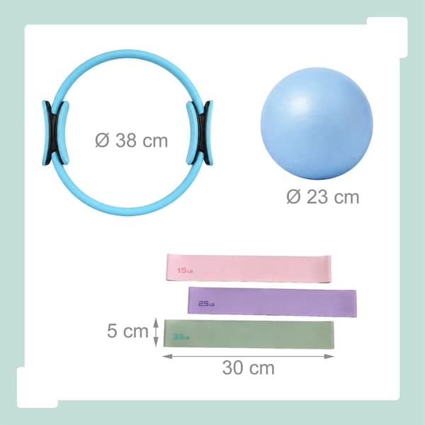 6-delars Pilates-set: ring, boll, band, Kodustaar