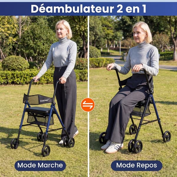 Sammenklappelig 4-hjulet rollator 59x64x75,5-93 cm blå/sort