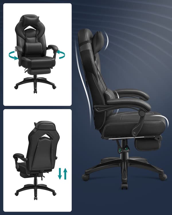 Gamingstol, 72,4x69,7x121-133 cm, Sort