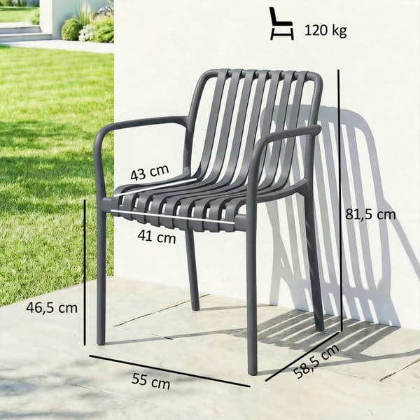 Trädgårdsstol Set 4 Delar 55x58.5x81.5 cm Mörkgrå Plast