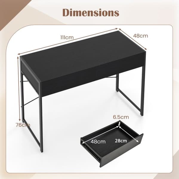 Computerskrivebord med 2 skuffer 111x48x76 cm sort