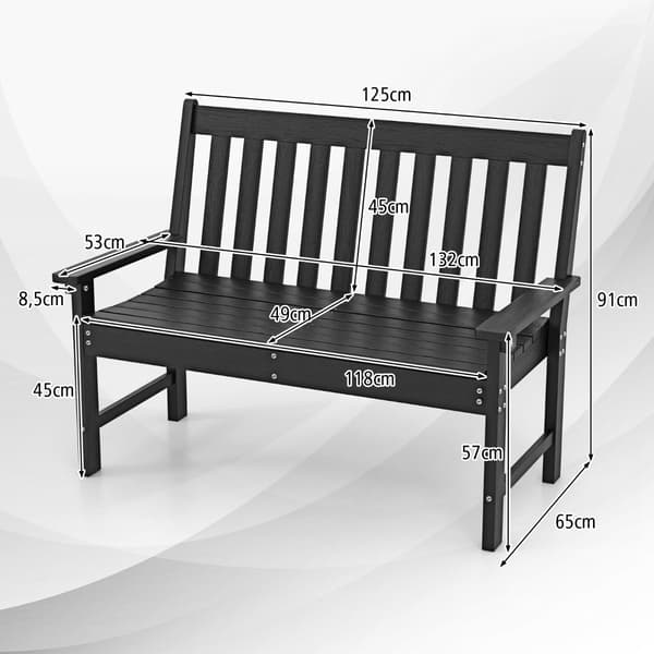 Bænk til terrasse med dobbeltsæde 132x65x91 cm sort