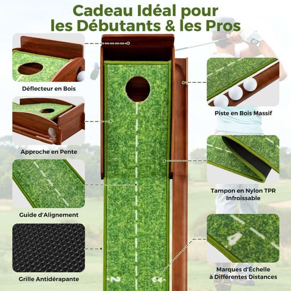 Golf putting måtte, 280x29x15 cm, Brun Grøn