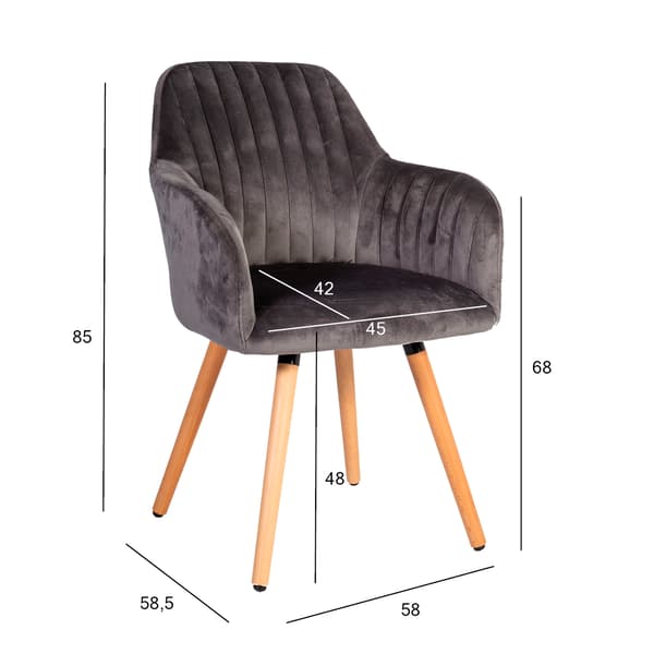 Stol ARIEL 58x58,5x85 cm grå sammet