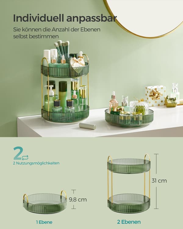 Makeup Organizer, roterende, 23x23x31 cm, grøn