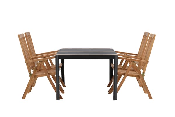 Spisebord og foldestol sæt 150x100 cm sort teak