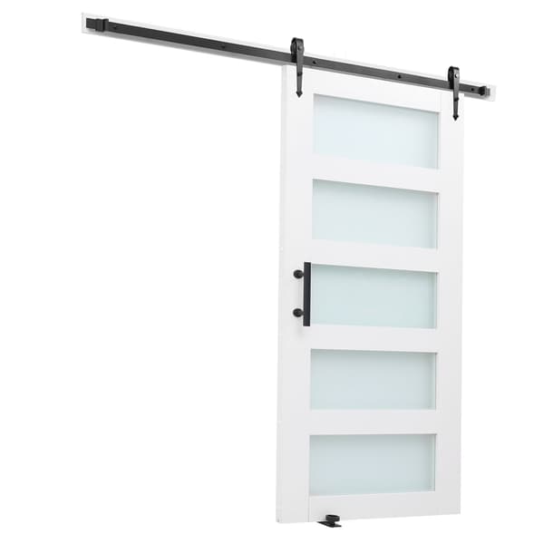 Skydedør i lade-stil, 106.7x213.4 cm, Hvid, MDF og glas
