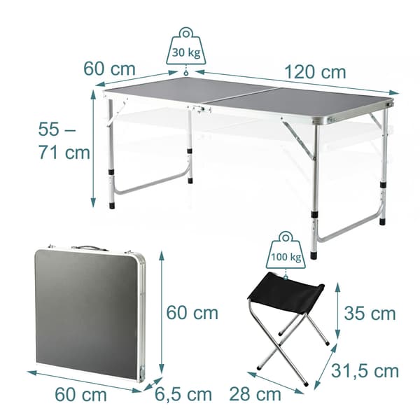 Campingbord och pallar set, hopfällbart, för utomhusbruk, Kodustaar