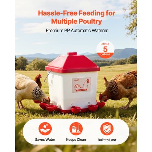 Hönsvattenautomat, 19L, Vit, Automatisk påfyllning, PP-material
