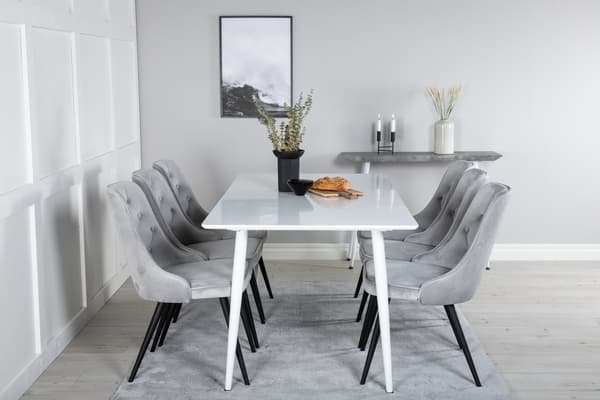 Spisebord og stole sæt Polar 180 cm hvid lys grå