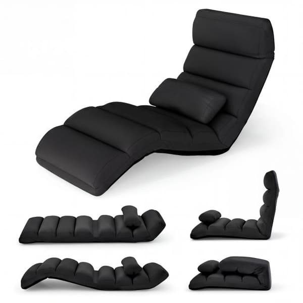 Foldbar gulvsofa med pude, 5-positioners justerbar rygstøtte, sort