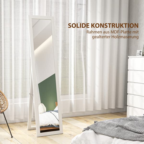 Fuld længde spejl, 37x157 cm, Hvid, MDF og glas