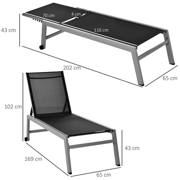 Aurinkotuoli, 169x65x102 cm, Musta