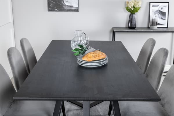 Spisebord og stol sæt, sort og lysegrå velour